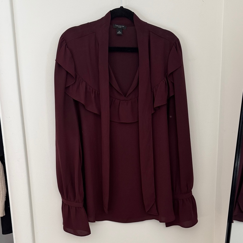 Ann Taylor Deep Burgundy Blouse with Ruffles